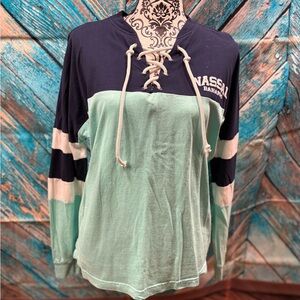 Navy and Mint Lace-Up Women's Top